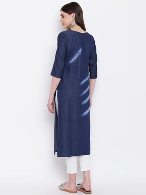 patchwork denim straight kurta - 16113957 - Standard Image - 3