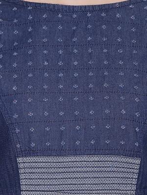 patchwork denim straight kurta - 16113957 - Standard Image - 4