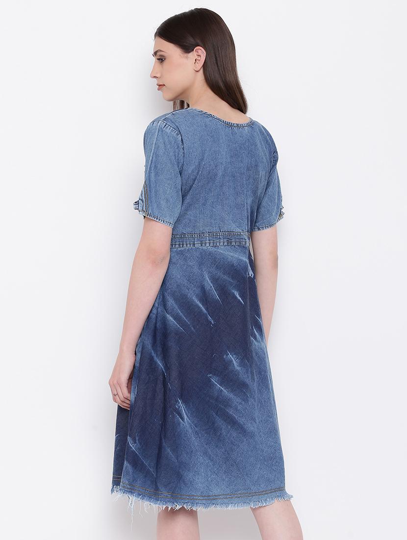 frayed detail embellished denim dress - 16113966 - Zoom Image - 3