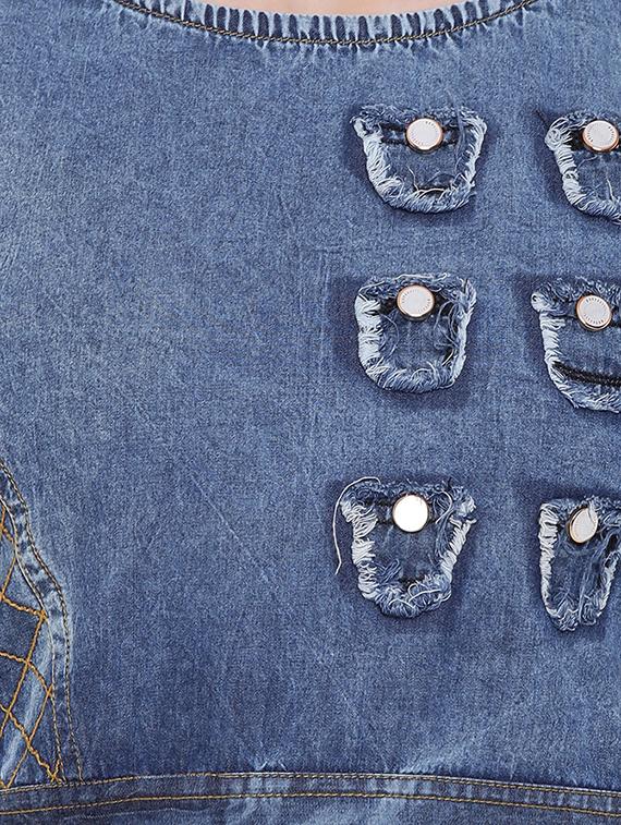frayed detail embellished denim dress - 16113966 - Zoom Image - 5