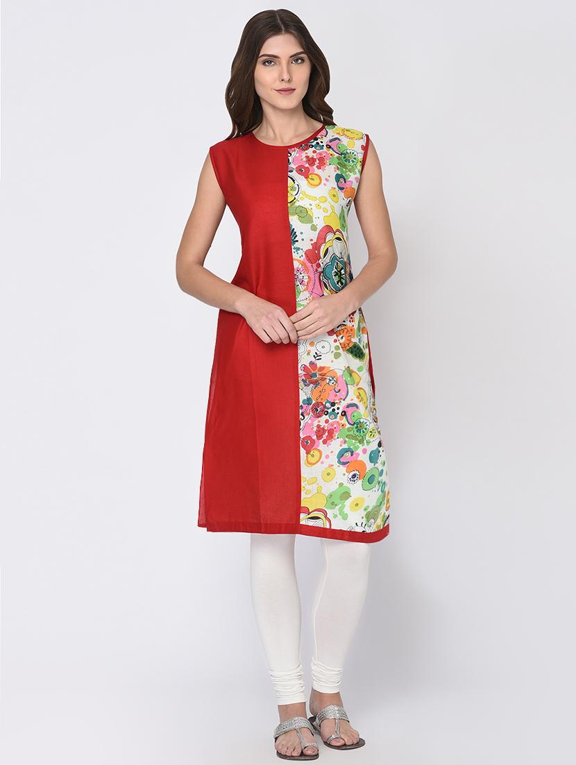 Floral contrast solid kurta - 16114146 - Zoom Image - 1