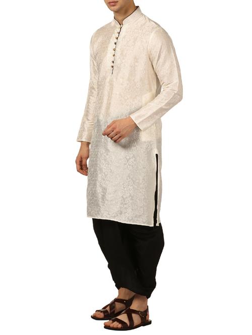 beige silk blend dhoti kurta set - 16114977 - Standard Image - 1