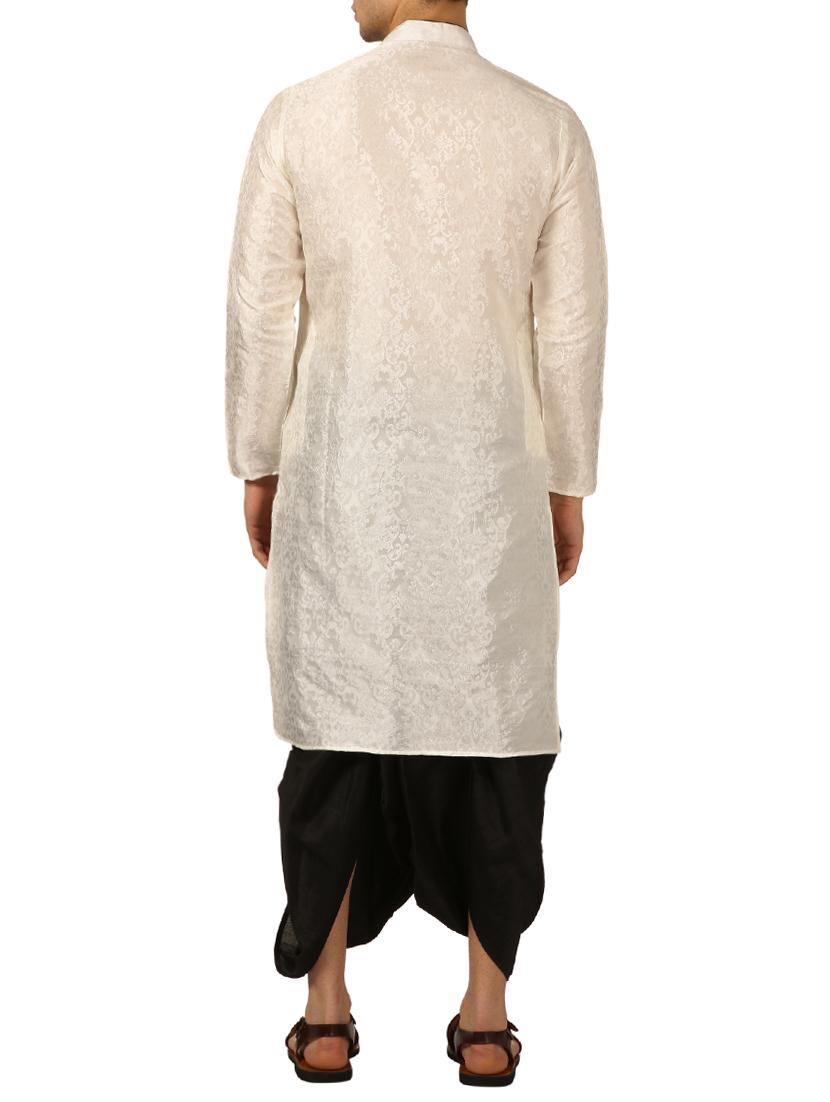 beige silk blend dhoti kurta set - 16114977 - Zoom Image - 2