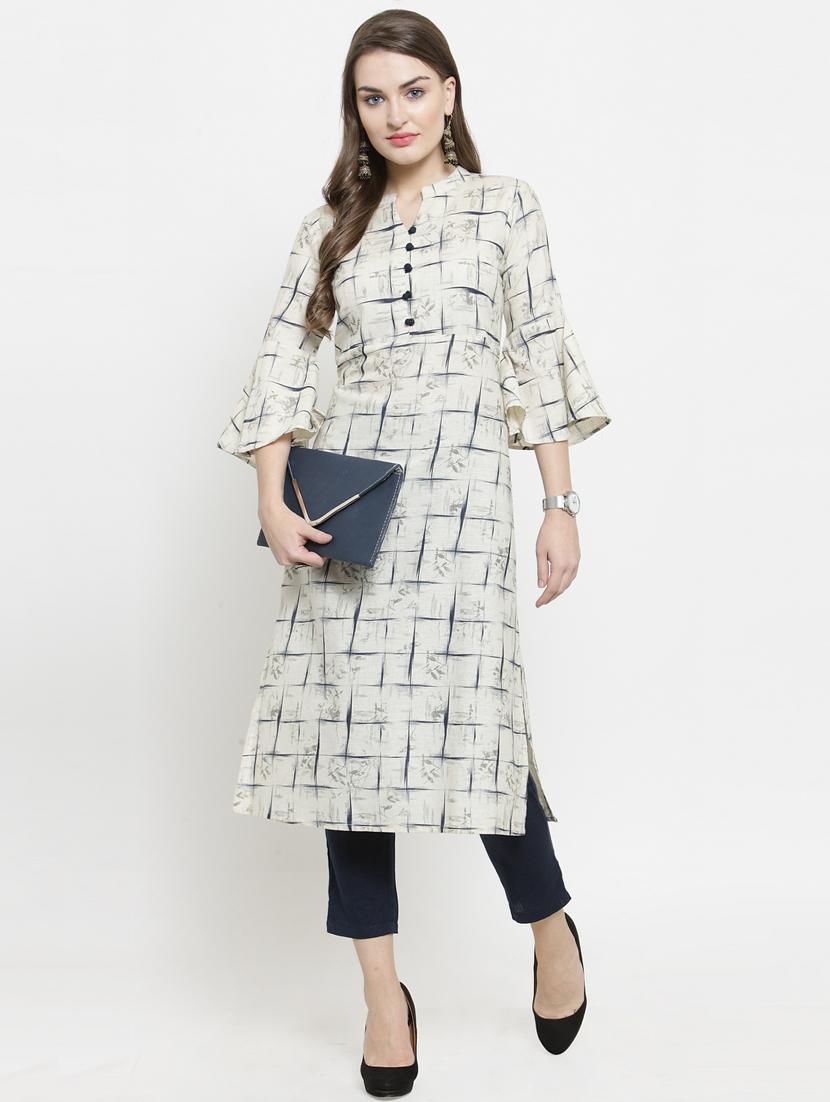 offwhite cotton straight kurta - 16119618 - Zoom Image - 1