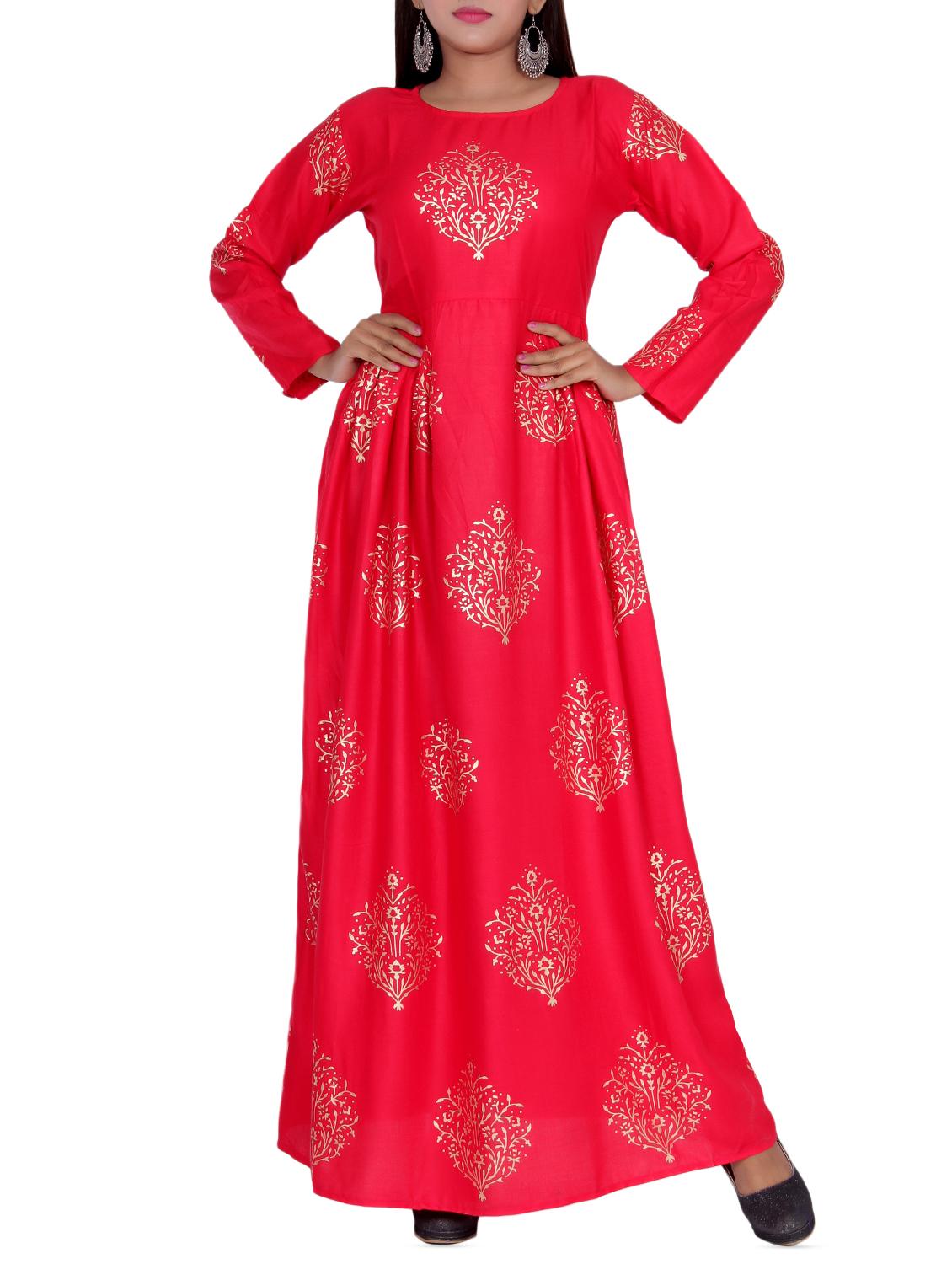 foil print flared kurta - 16119717 - Zoom Image - 1