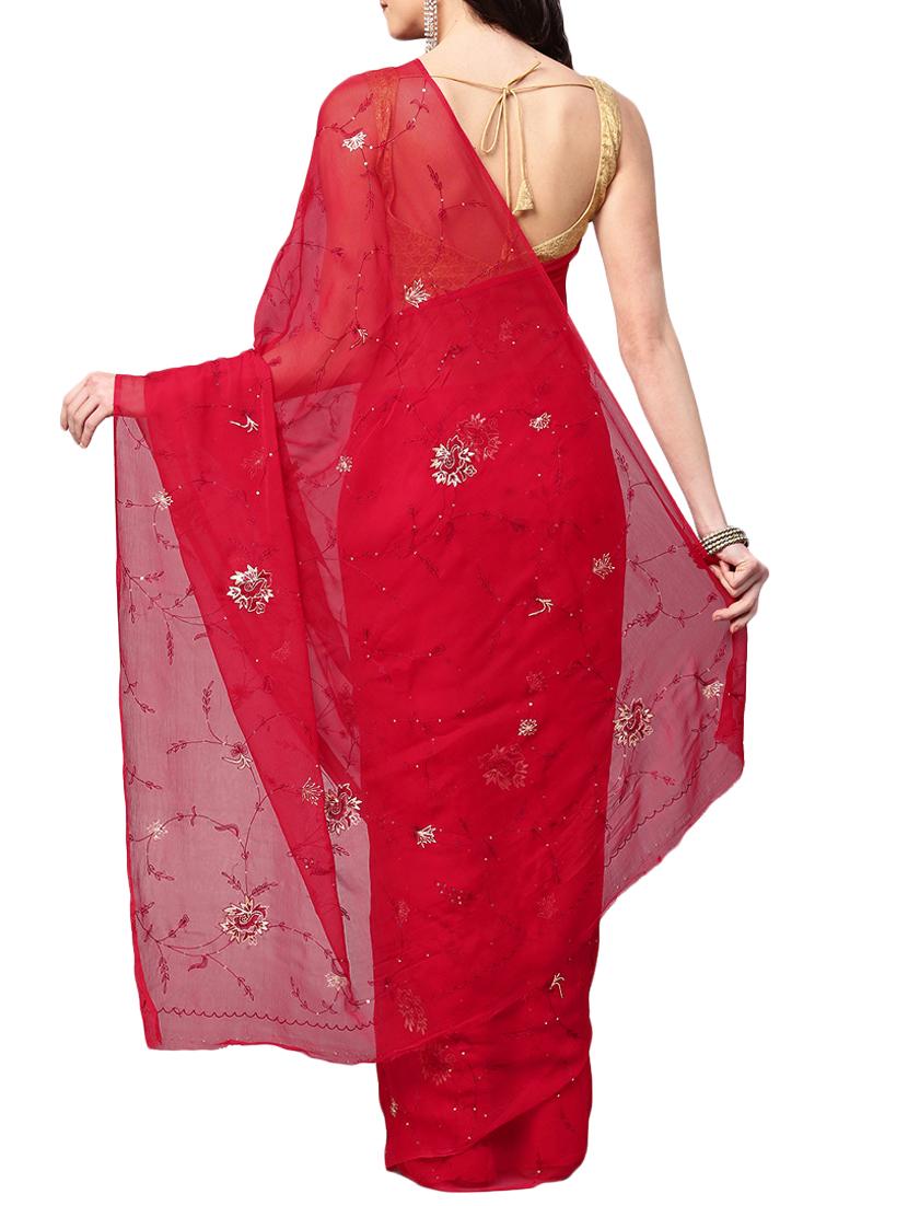 maroon floral embroidered saree with blouse - 16120155 - Zoom Image - 2