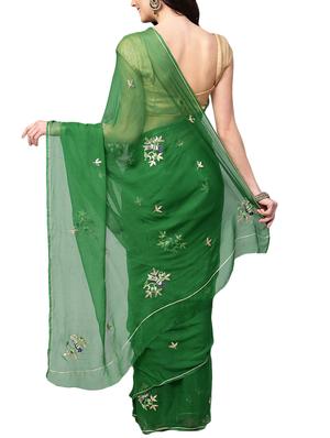 bottle green gota patti saree with blouse - 16120157 - Standard Image - 2