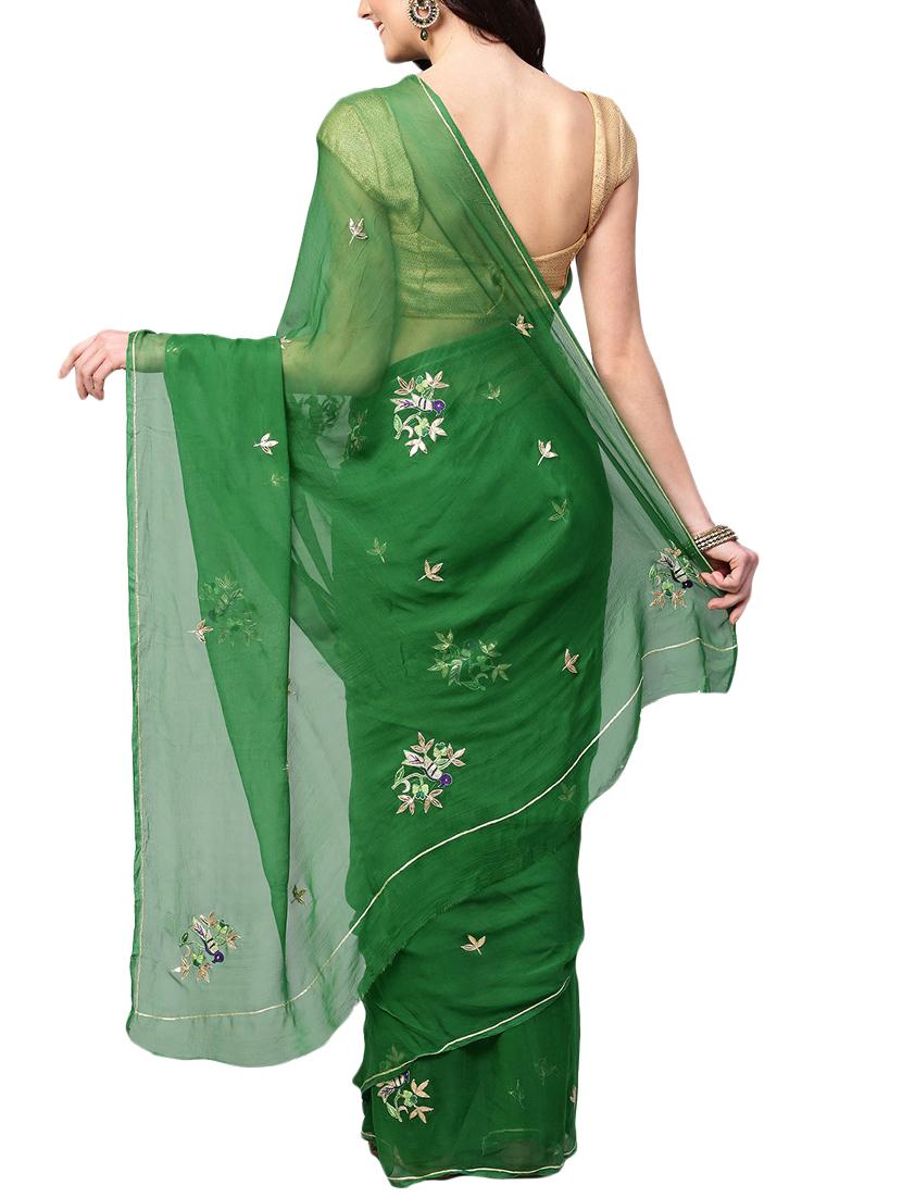 bottle green gota patti saree with blouse - 16120157 - Zoom Image - 2