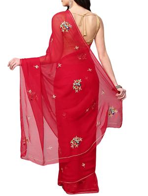 red gota patti saree with blouse - 16120158 - Standard Image - 2