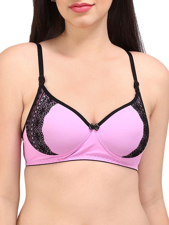 contrast lace bow patch bra - 16120404 - Zoom Image - 1