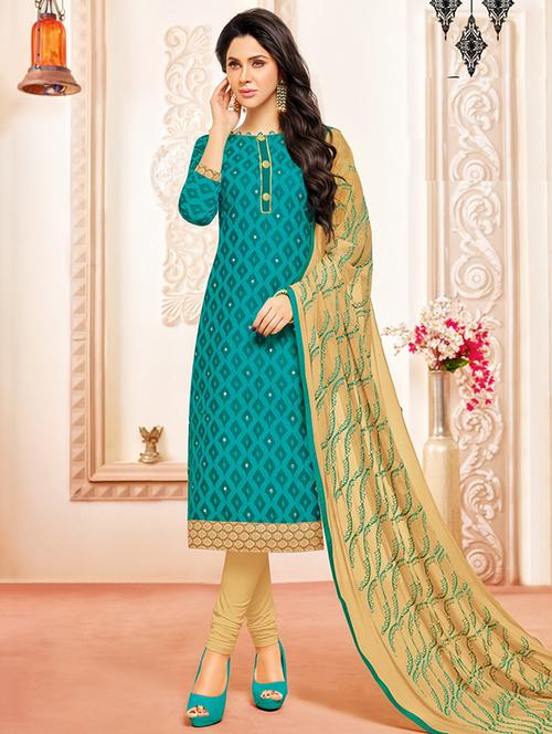 printed churidaar unstitched suit - 16120646 - Standard Image - 1