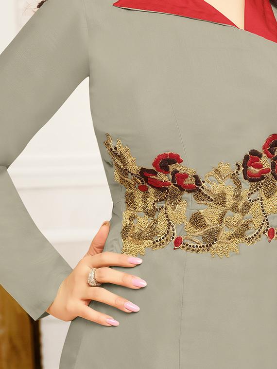 embroidered a-line unstitched suit - 16120655 - Zoom Image - 2