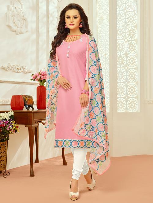 embroidered churidaar unstitched suit - 16120658 - Very Small Image - 1
