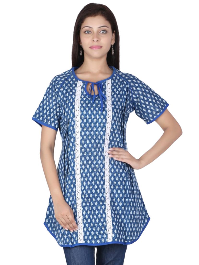 tie up neck contrast lace tunic - 16121047 - Zoom Image - 1
