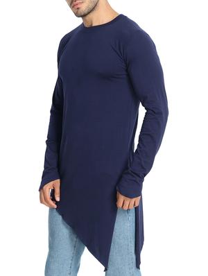 navy blue solid asymmetric t-shirt - 16124056 - Standard Image - 2