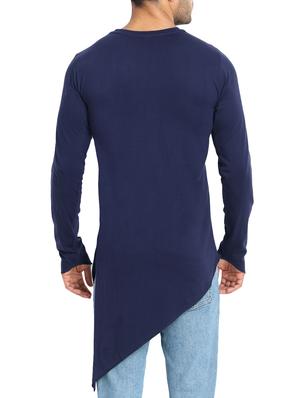 navy blue solid asymmetric t-shirt - 16124056 - Standard Image - 3