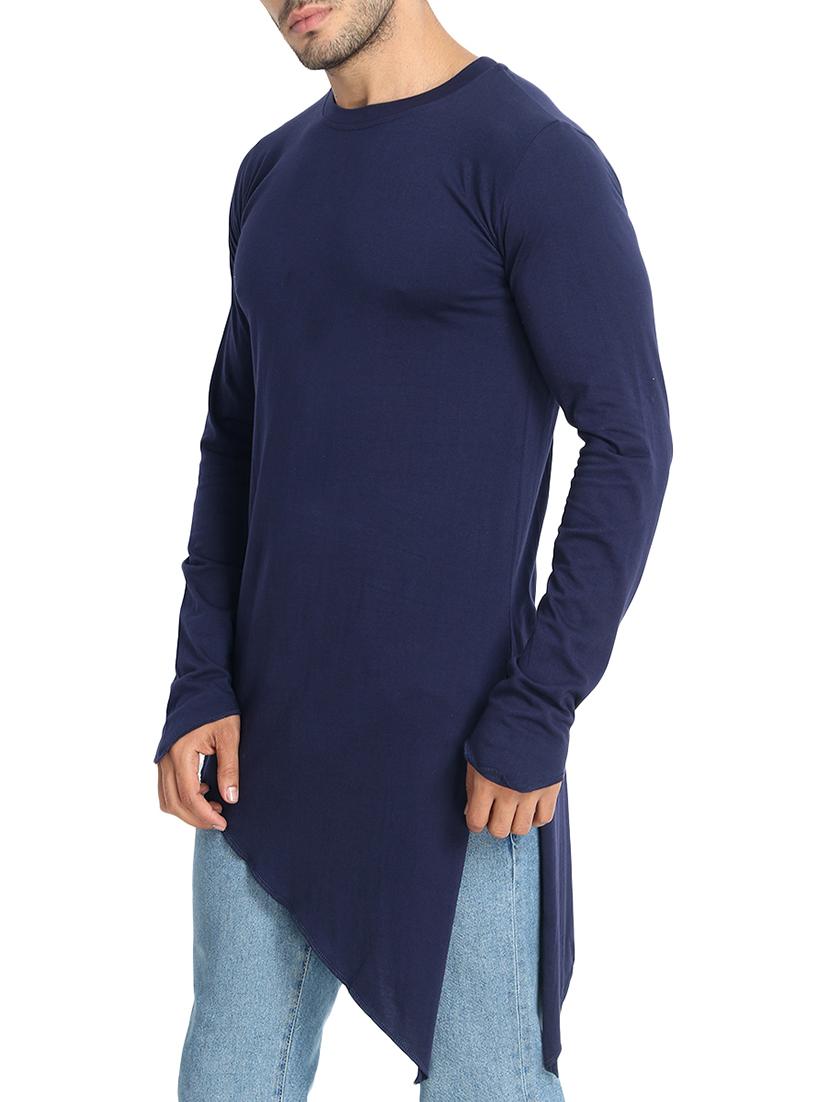navy blue solid asymmetric t-shirt - 16124056 - Zoom Image - 2