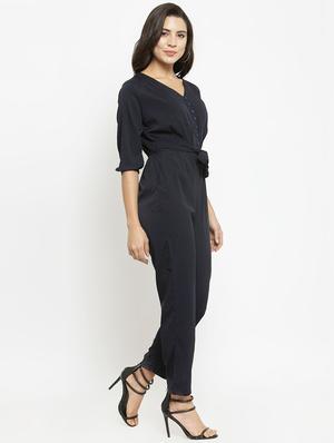 tie front full leg jumpsuit - 16128823 - Standard Image - 2