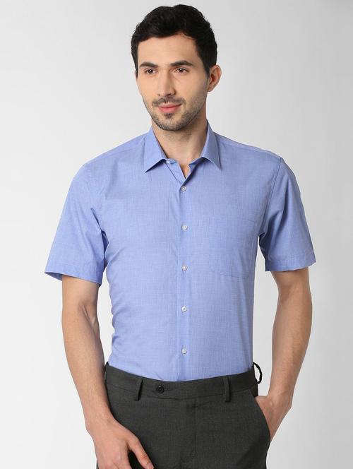 blue solid formal shirt - 16129089 - Standard Image - 1