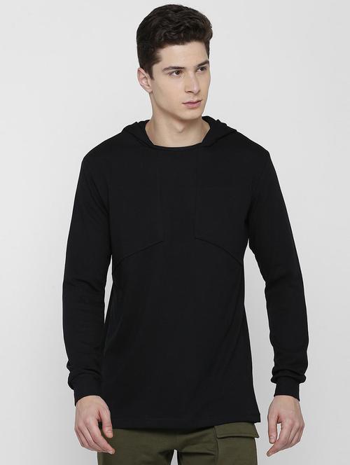 black solid hooded tshirt - 16129116 - Standard Image - 1