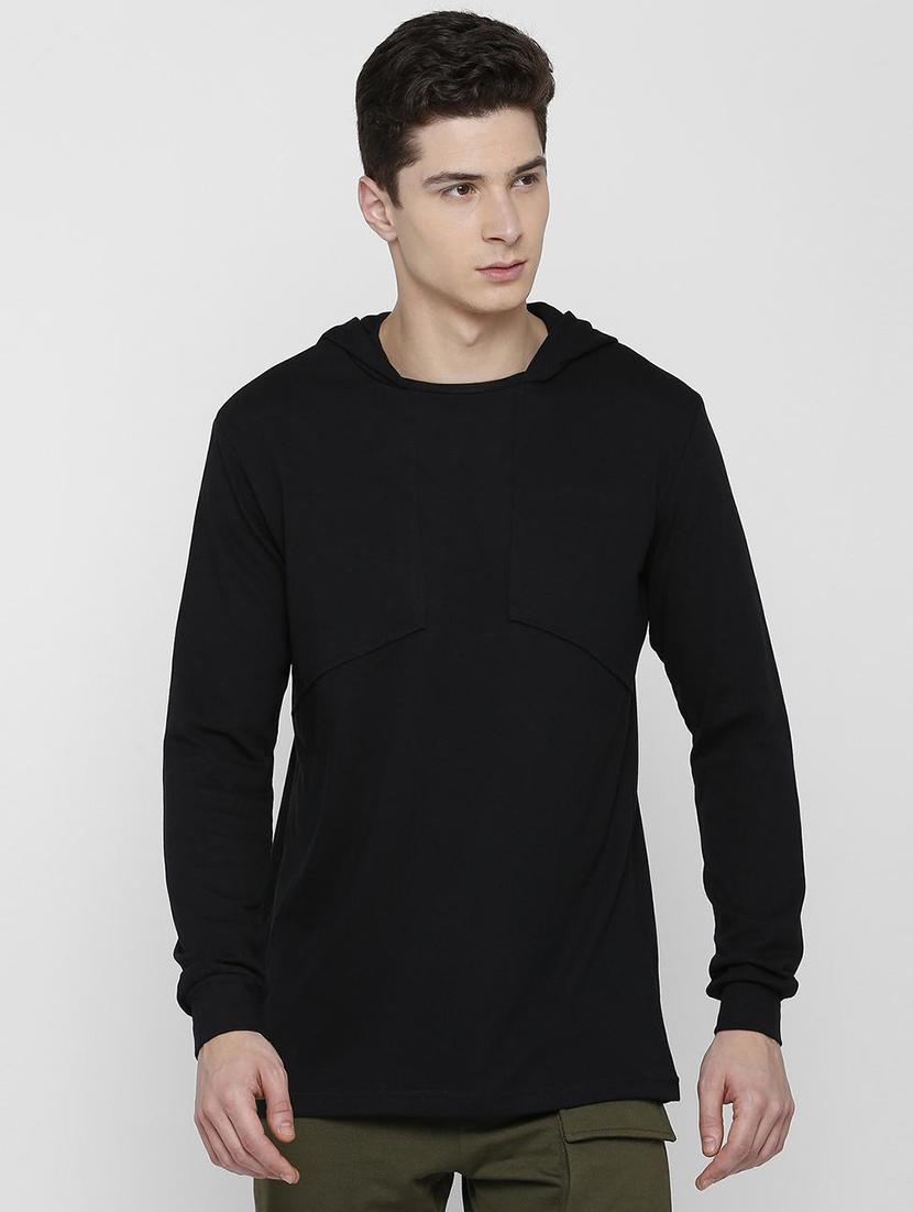 black solid hooded tshirt - 16129116 - Zoom Image - 1