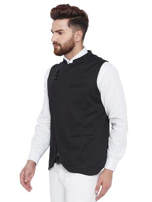 black cotton nehru jacket - 16129334 - Standard Image - 2