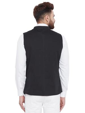 black cotton nehru jacket - 16129334 - Standard Image - 3