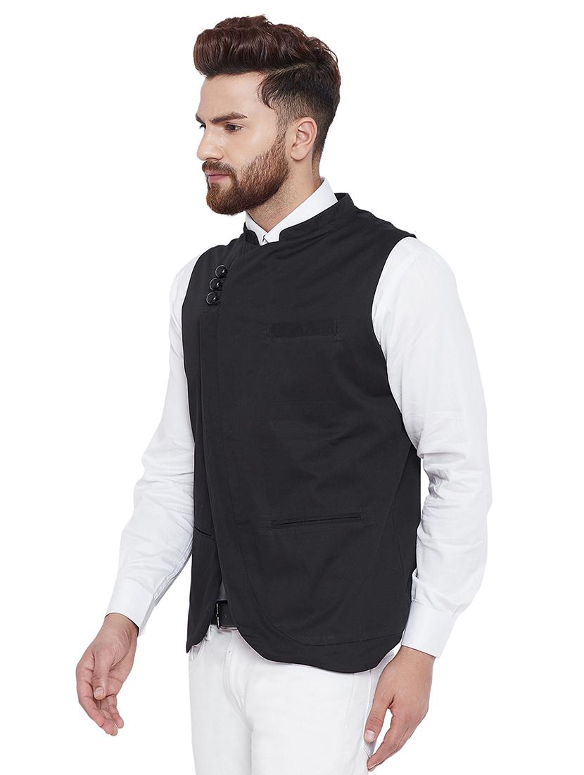 black cotton nehru jacket - 16129334 - Zoom Image - 2
