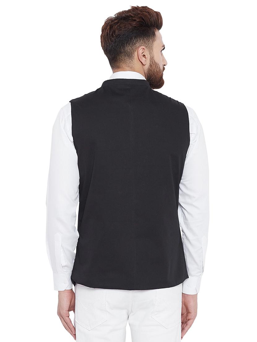 black cotton nehru jacket - 16129334 - Zoom Image - 3