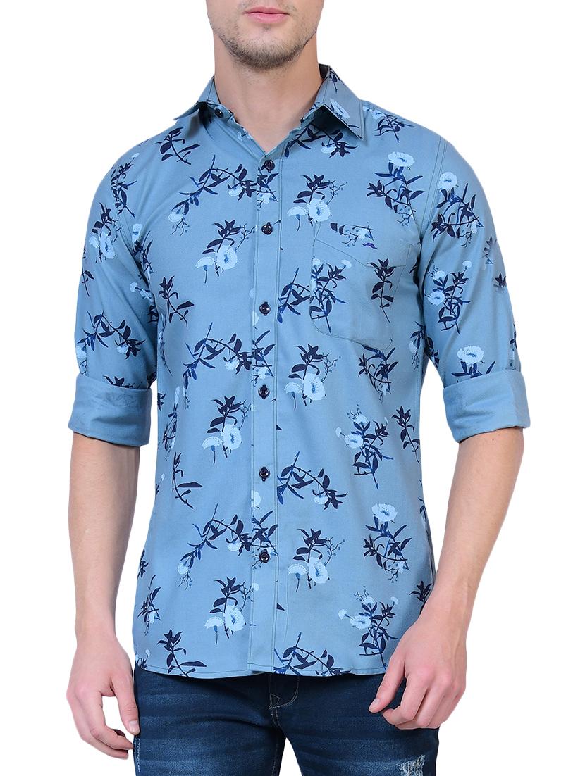 blue floral printed casual shirt - 16129533 - Zoom Image - 1