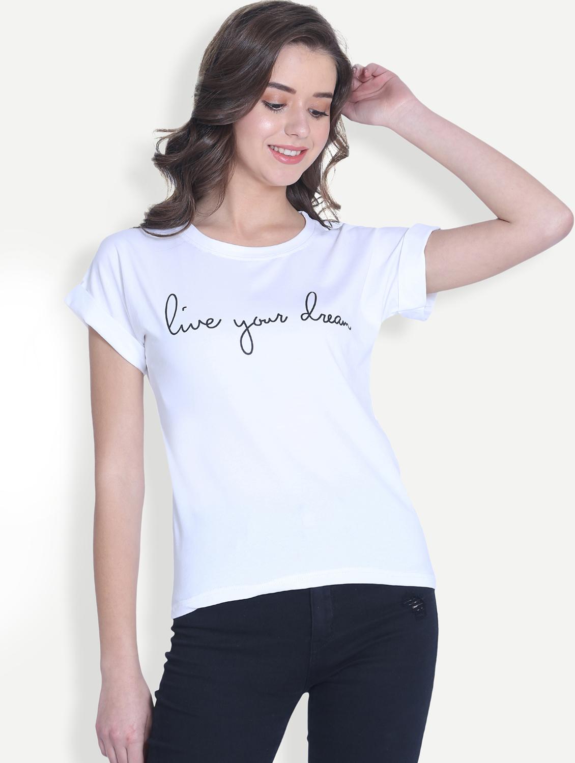 turn up sleeved slogan print tee - 16129733 - Zoom Image - 1