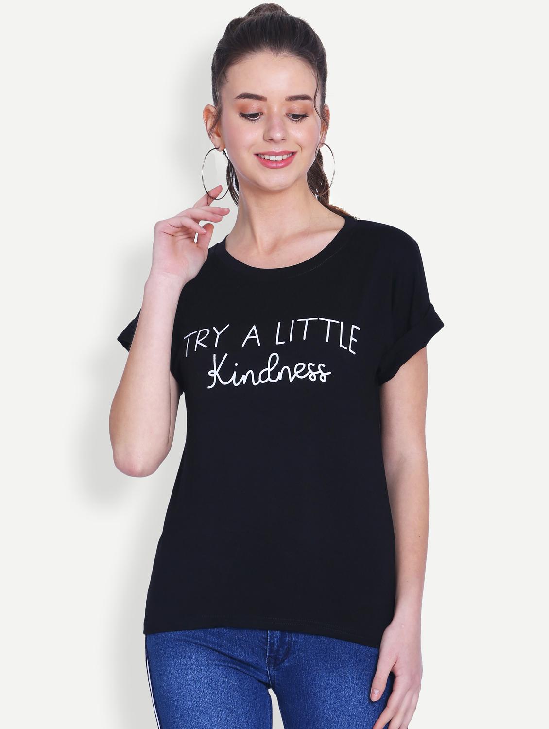 turn up sleeved slogan print tee - 16129735 - Zoom Image - 1