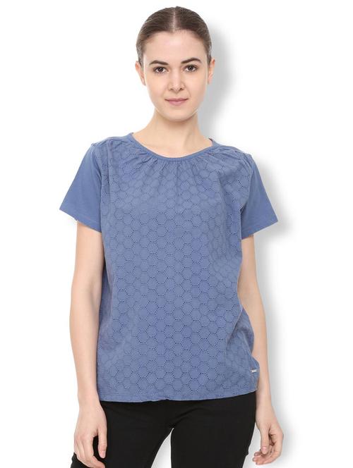 gathered neck textured top - 16129814 - Standard Image - 1