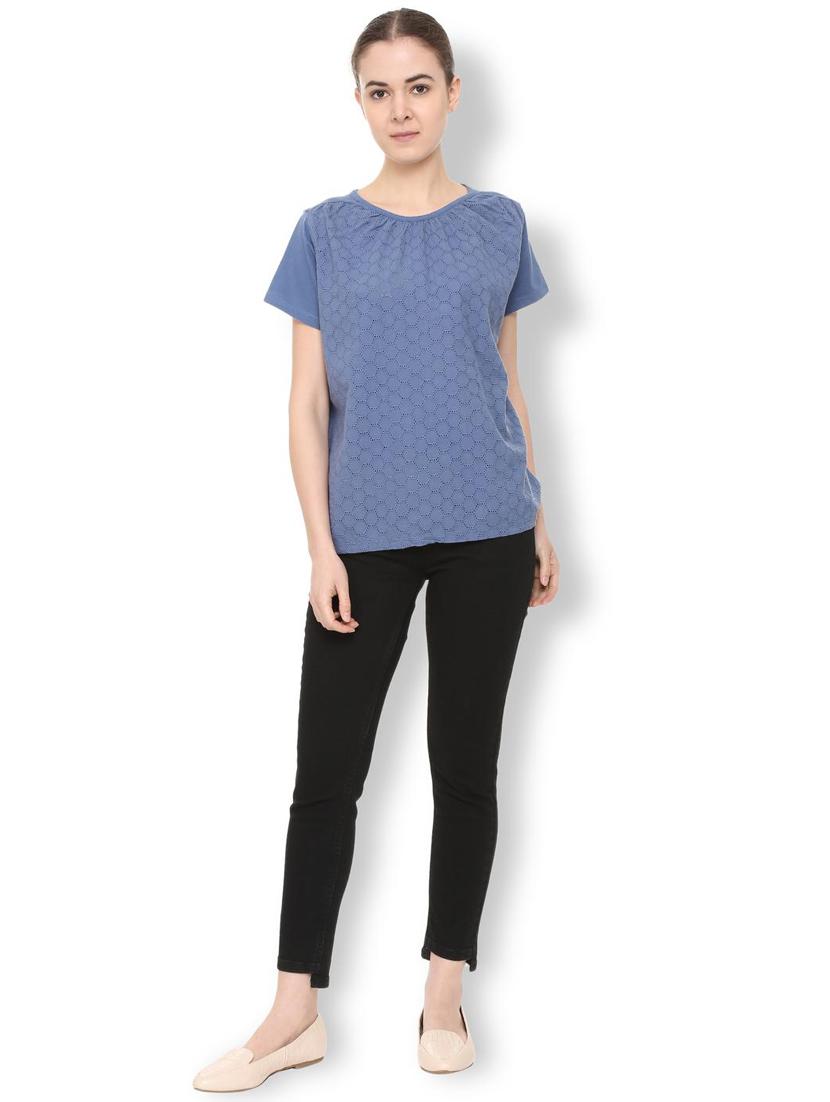 gathered neck textured top - 16129814 - Zoom Image - 3