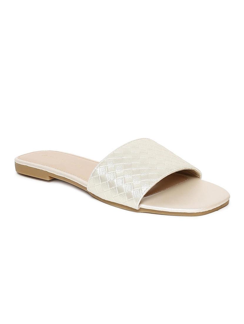 silver pu slip on sandals - 16129836 - Zoom Image - 1