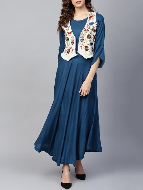 Embroidered jacket flared kurta - 16130291 - Standard Image - 1