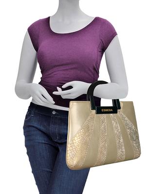 gold leatherette (pu) regular handbag - 16131474 - Standard Image - 5