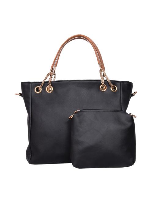 black leatherette (pu) handbag and pouch combo - 16131943 - Standard Image - 1