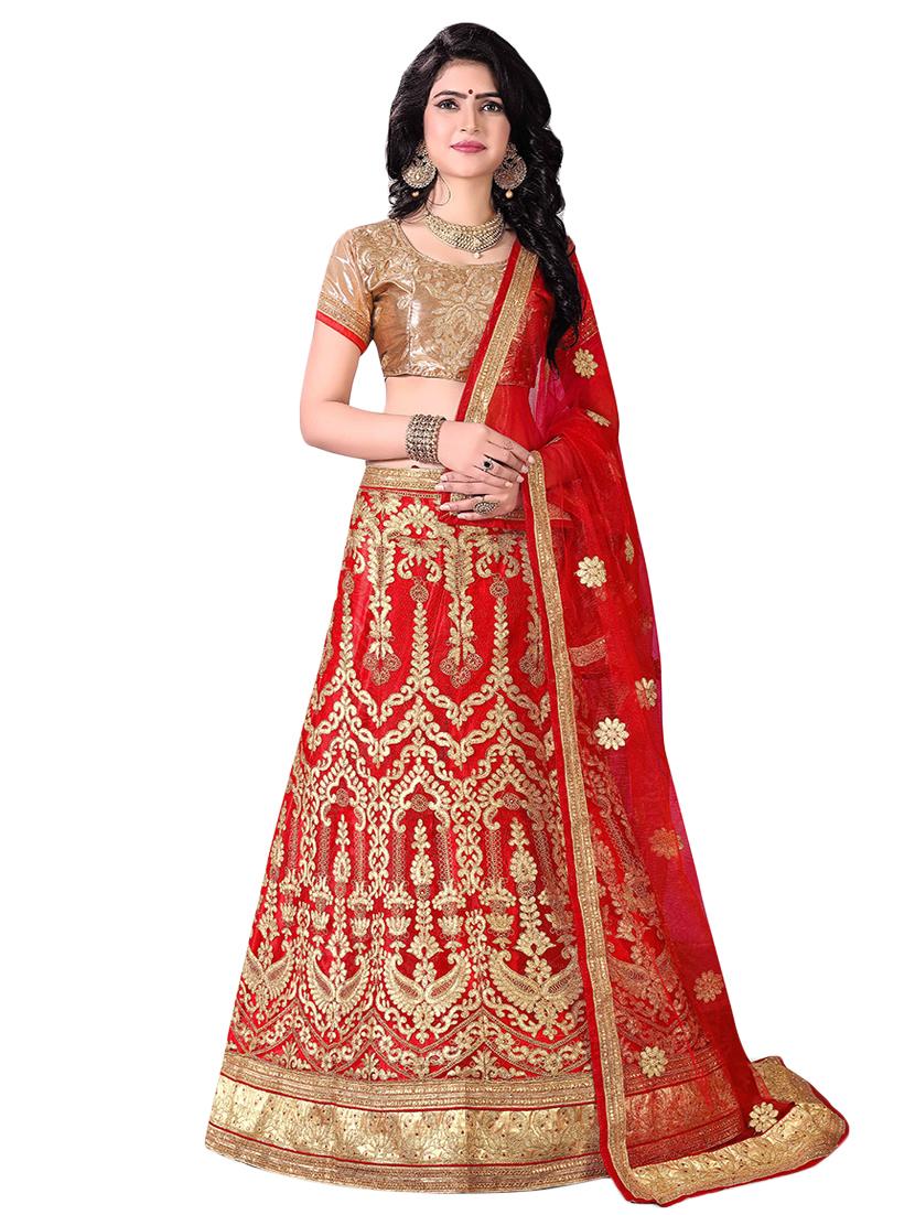 red embroidered a-line lehenga - 16132286 - Zoom Image - 1