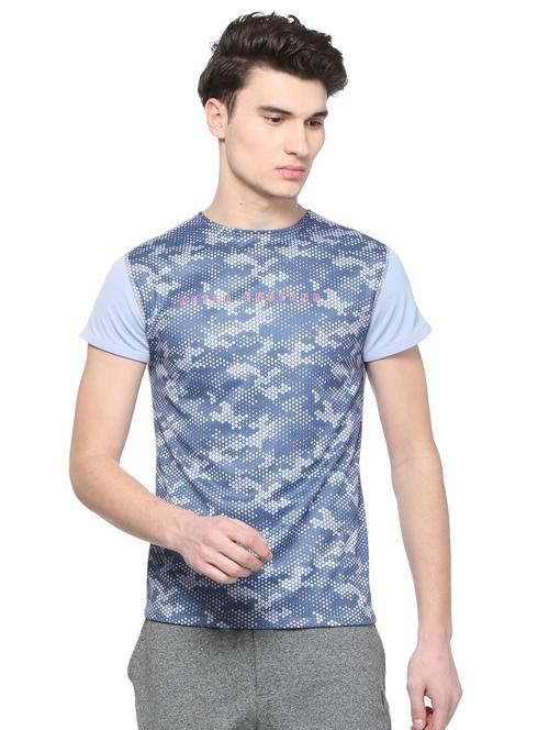 blue polyester all over print t-shirt - 16133116 - Standard Image - 1