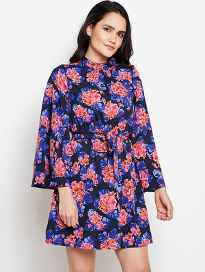tie up floral a-line dress - 16133534 - Standard Image - 2