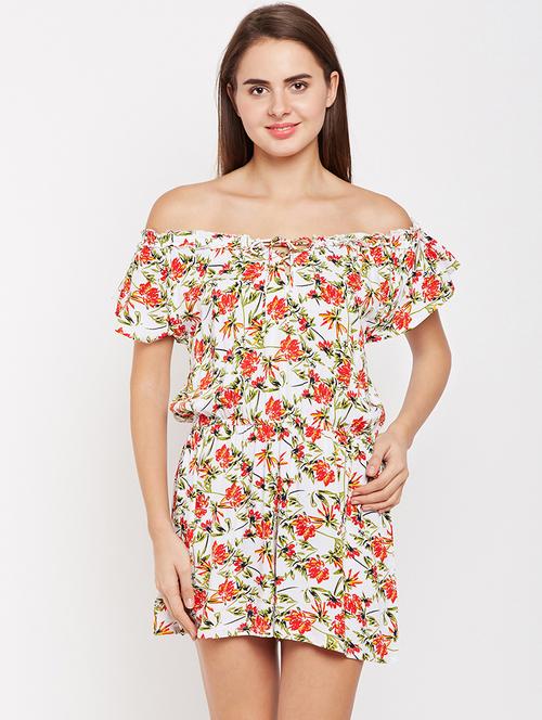 off shoulder floral romper - 16133566 - Standard Image - 1