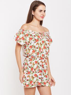 off shoulder floral romper - 16133566 - Standard Image - 2