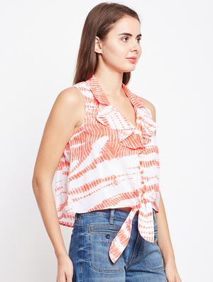 ruffle detail tie knot hem button up top - 16133580 - Standard Image - 2