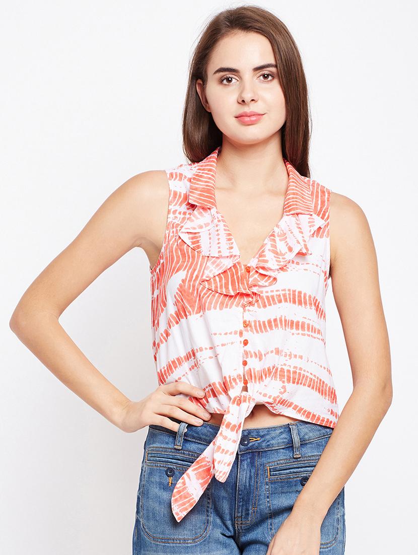 ruffle detail tie knot hem button up top - 16133580 - Zoom Image - 1