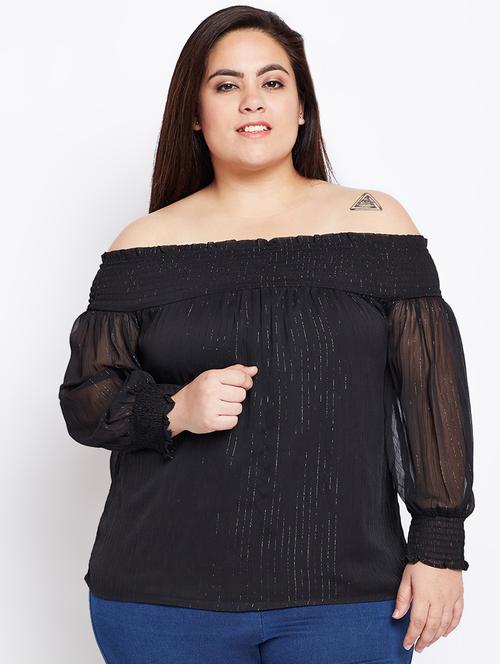 smocking detail off shoulder plus top - 16133623 - Standard Image - 1