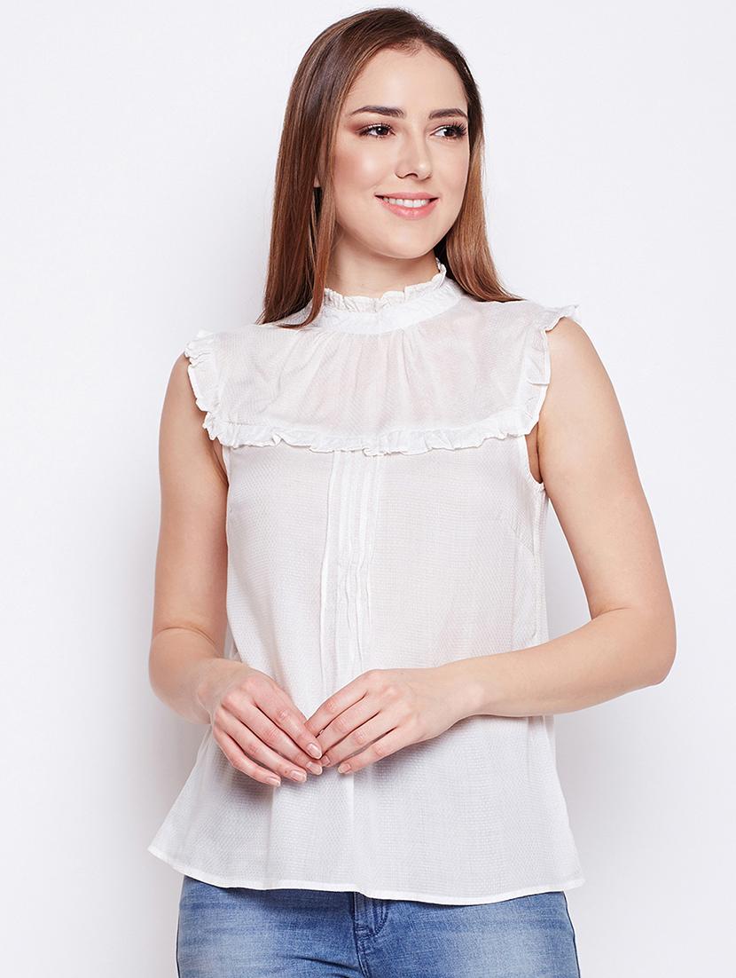 ruffle detail mock neck top - 16133702 - Zoom Image - 1
