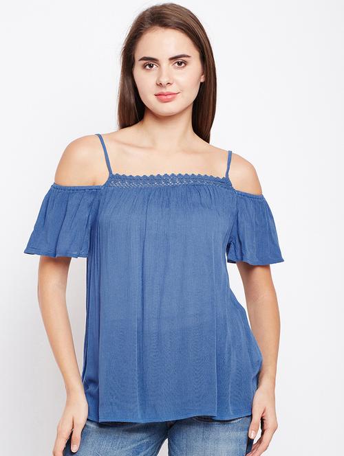lace detail cold shoulder top - 16133723 - Standard Image - 1
