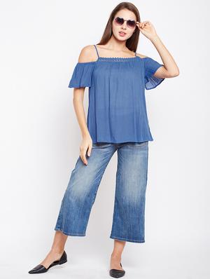 lace detail cold shoulder top - 16133723 - Standard Image - 4