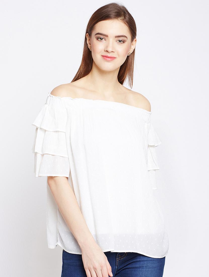 layered sleeved off shoulder top - 16133727 - Zoom Image - 1